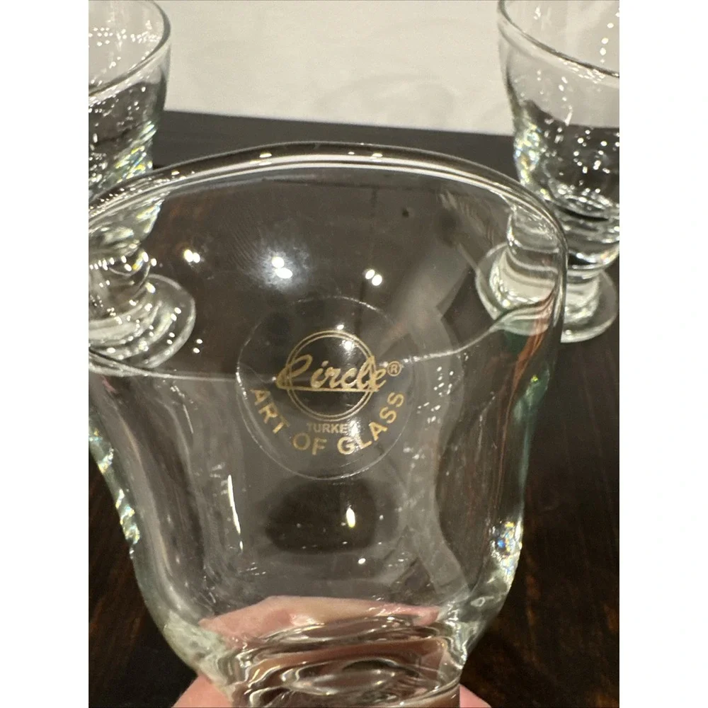 Set of 4 Circle Art of Glass Short-Footed Goblets (6 oz) - Handcrafted in Turkey